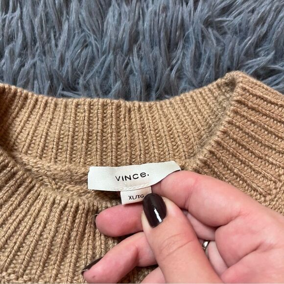 Vince Beige Wool Cashmere Twisted Cable Knit Wool Cashmere Sweater Size XL - Picture 5 of 8